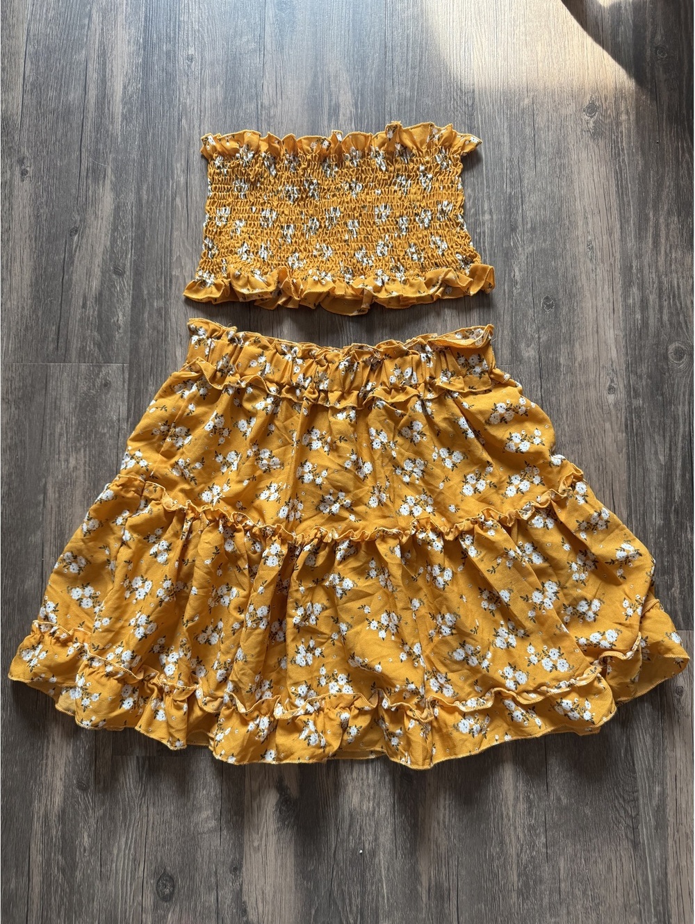 SHEIN Mustard Floral Tube Top Skirt Set